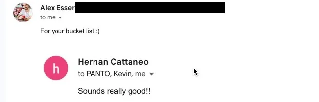 Email from Hernan Cattaneo saying Sounds really good